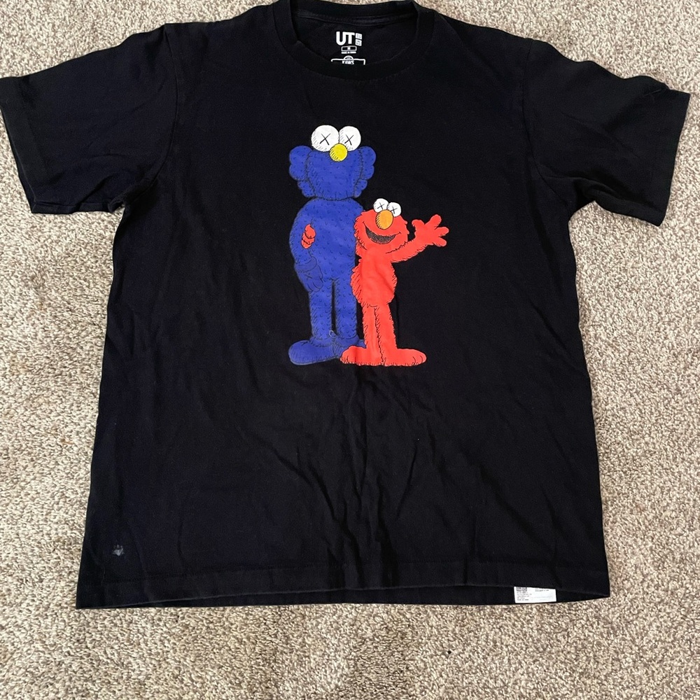 Black T-Shirt with Blue and Red Graphic